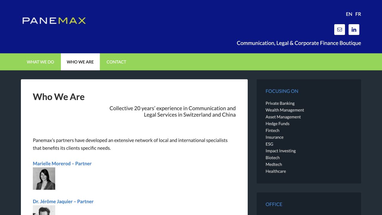 Panemax’s corporate team page introducing its partners.